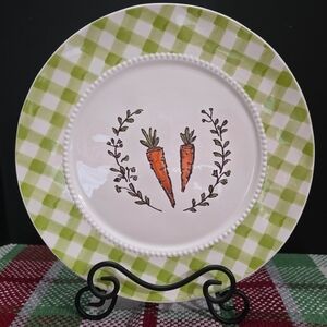 Farmhouse Buffalo Plaid Decorative Ceramic Round Serving Plate/Platter